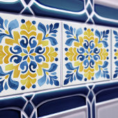 Yellow Fleur-de-Lis Azulejo Print タイル