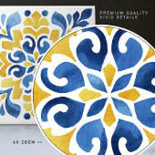 Yellow Fleur-de-Lis Azulejo Print タイル