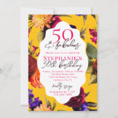 Yellow Floral 50 & Fabulous 50th Birthday Party 招待状 (正面)