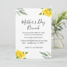 Yellow Floral and Green Leaves Mother's Day 招待状