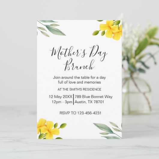 Yellow Floral and Green Leaves Mother's Day 招待状 (スタンド正面)