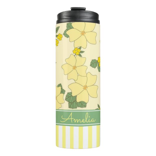 Yellow Floral and Stripes Personalised タンブラー (正面)