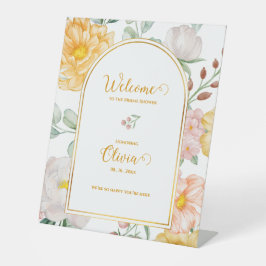 Yellow Floral Arch Design Bridal Shower Welcome  台座サイン