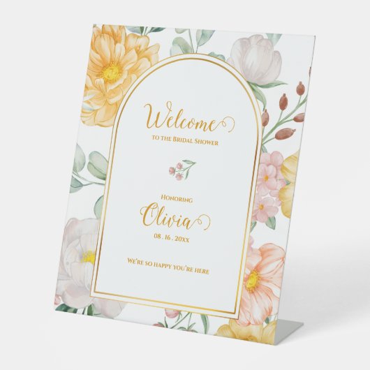 Yellow Floral Arch Design Bridal Shower Welcome  台座サイン (正面)