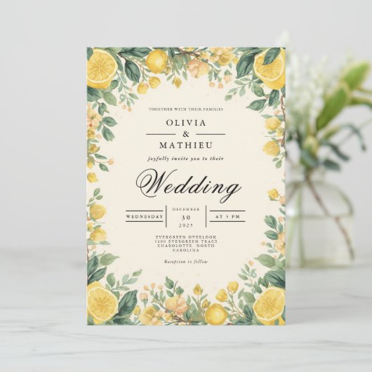 Yellow Floral Arch Romance Wedding 招待状 (スタンド正面)