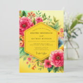 Yellow Floral Bloom Opulence Wedding 招待状 (スタンド正面)