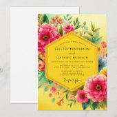 Yellow Floral Bloom Opulence Wedding 招待状 (正面/裏面)