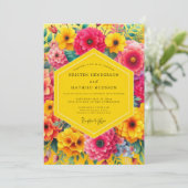 Yellow Floral Bloom Romance Wedding 招待状 (スタンド正面)
