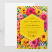 Yellow Floral Bloom Romance Wedding 招待状 (正面/裏面)