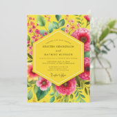 Yellow Floral Blossom Romance Wedding 招待状 (スタンド正面)