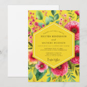 Yellow Floral Blossom Romance Wedding 招待状 (正面/裏面)