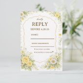 Yellow Floral Elegant Response Design 出欠カード (スタンド正面)