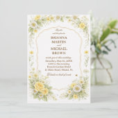 Yellow Floral Elegant Romantic Wedding 招待状 (スタンド正面)
