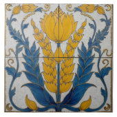 Yellow Floral Form with Blue Leaves タイル (正面)