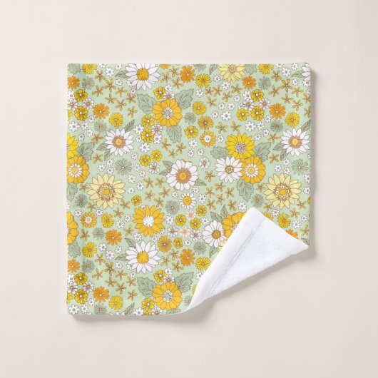 Yellow Floral Garden Pattern バスタオルセット (ウォッシュタオル)