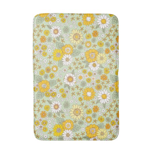 Yellow Floral Garden Pattern バスマット (正面縦)