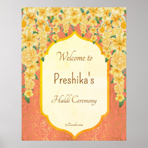 Yellow floral garlands Indian wedding haldi welcom ポスター