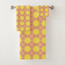 Yellow floral geometric patterned  バスタオルセット