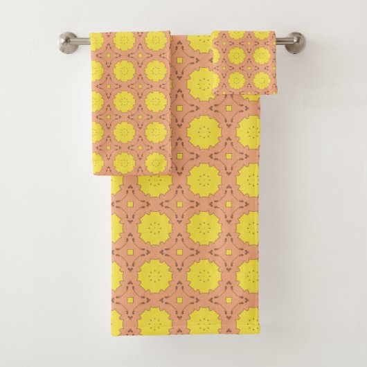 Yellow floral geometric patterned  バスタオルセット (インサイチュ)