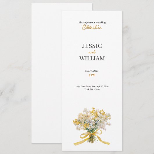 Yellow floral golden chic wedding invitation 招待状 (正面/裏面)