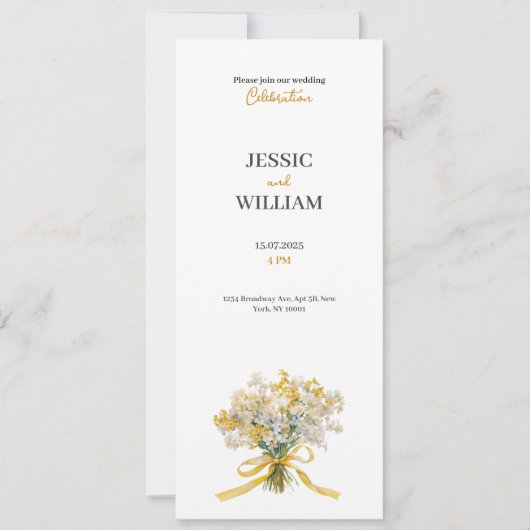 Yellow floral golden chic wedding invitation 招待状 (正面)