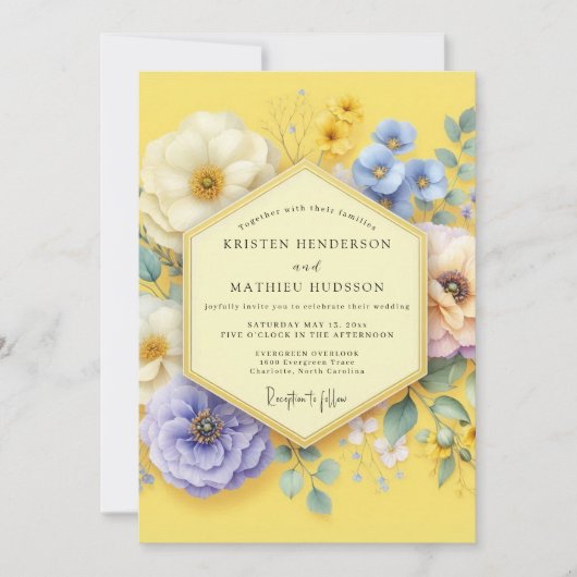 Yellow Floral Meadow Wedding 招待状 (正面)