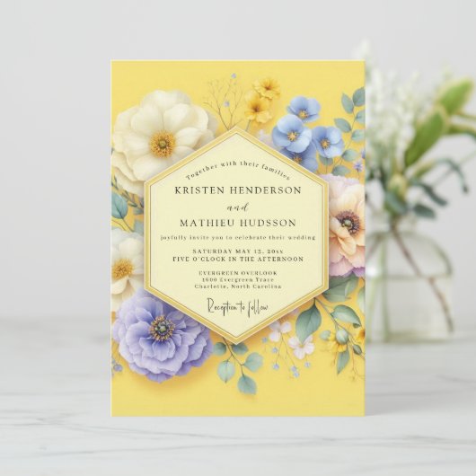 Yellow Floral Meadow Wedding 招待状 (スタンド正面)