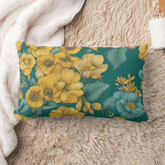 Yellow Floral Mode AI art  ランバークッション (ブランケット)