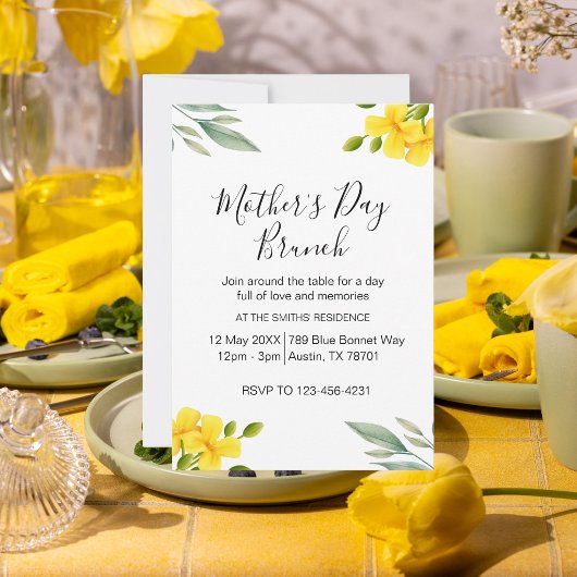 Yellow Floral Mother's Day Brunch Party 招待状