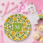 Yellow Floral Pattern - Personalized Monogram ペーパープレート (パーティー)