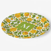 Yellow Floral Pattern - Personalized Monogram ペーパープレート (アングル)