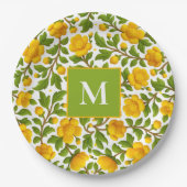 Yellow Floral Pattern - Personalized Monogram ペーパープレート (正面)