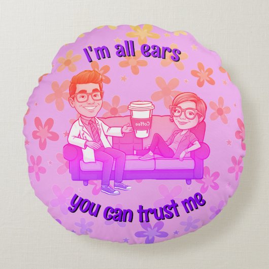 yellow Floral Pattern psychiatrist  ラウンドクッション (正面)