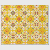 yellow floral-patterned design with white, orange ラッピングペーパー (フラット)