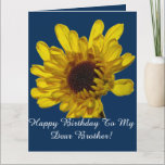 Yellow Floral Patterns Brother Birthday カード<br><div class="desc">Printed with beautiful image of yellow flower in blue background. Feel free to customize the messages as you wish!</div>