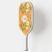 Yellow Floral Personalized Initials ピックルボールラケット (左)