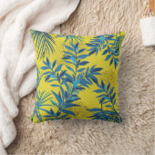 Yellow floral pillow with vibrant blue and green  クッション (ブランケット)