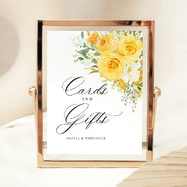 Yellow Floral Rose Cards & Gifts Wedding Table 台座サイン