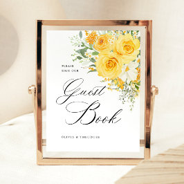 Yellow Floral Rose Guest Book Wedding Table 台座サイン