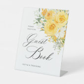 Yellow Floral Rose Guest Book Wedding Table 台座サイン (正面)