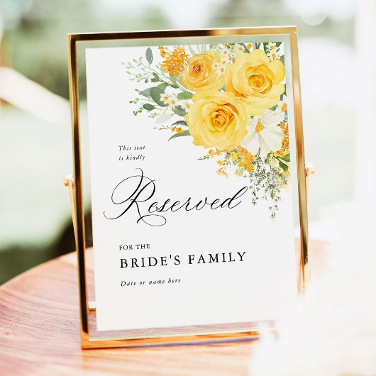 Yellow Floral Rose Reserved Seat Sign 5x7 ポスター