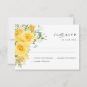 Yellow Floral Rose Watercolor Elegant Wedding 出欠カード (正面)