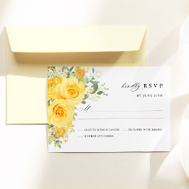 Yellow Floral Rose Watercolor Elegant Wedding 出欠カード