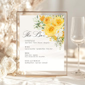 Yellow Floral Rose Wedding Bar Menu 台座サイン