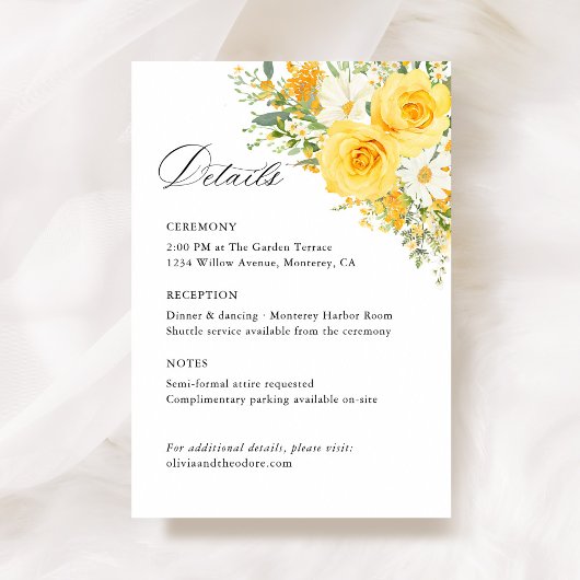 Yellow Floral Rose Wedding Details, Information エンクロージャーカード