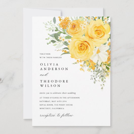 Yellow Floral Rose Wedding Invitation 招待状 (正面)