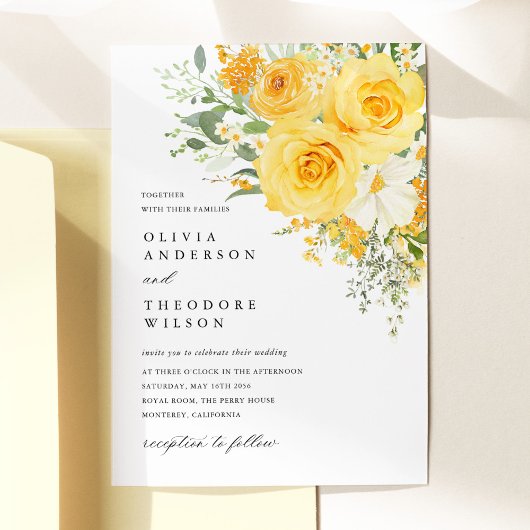 Yellow Floral Rose Wedding Invitation 招待状