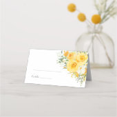Yellow Floral Rose Wedding Name Place Card プレイスカード (正面)