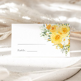 Yellow Floral Rose Wedding Name Place Card プレイスカード
