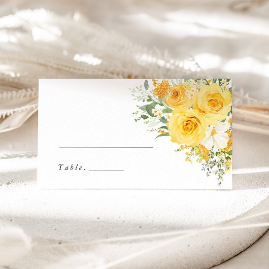 Yellow Floral Rose Wedding Name Place Card プレイスカード